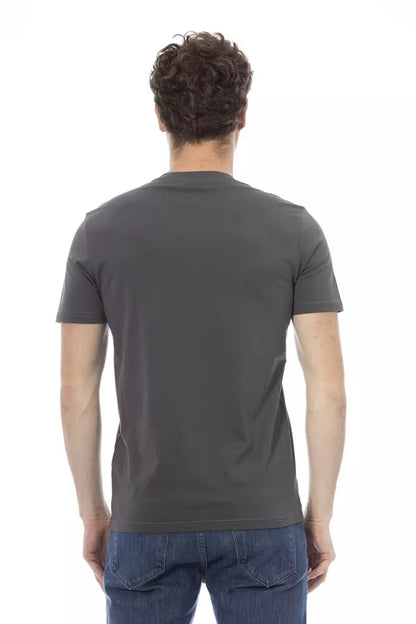 Chic Gray Cotton Tee with Unique Front Print