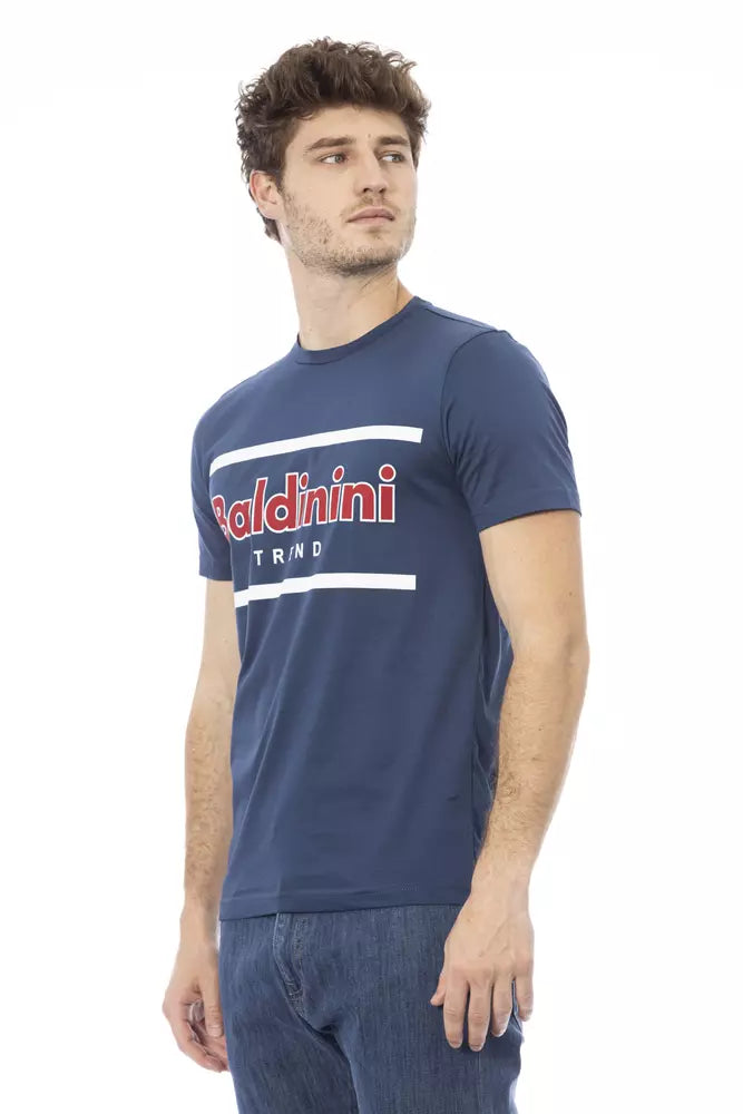 Elevated Blue Cotton Tee With Unique Front Print