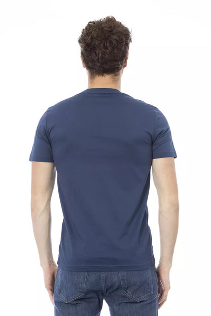 Elevated Blue Cotton Tee With Unique Front Print