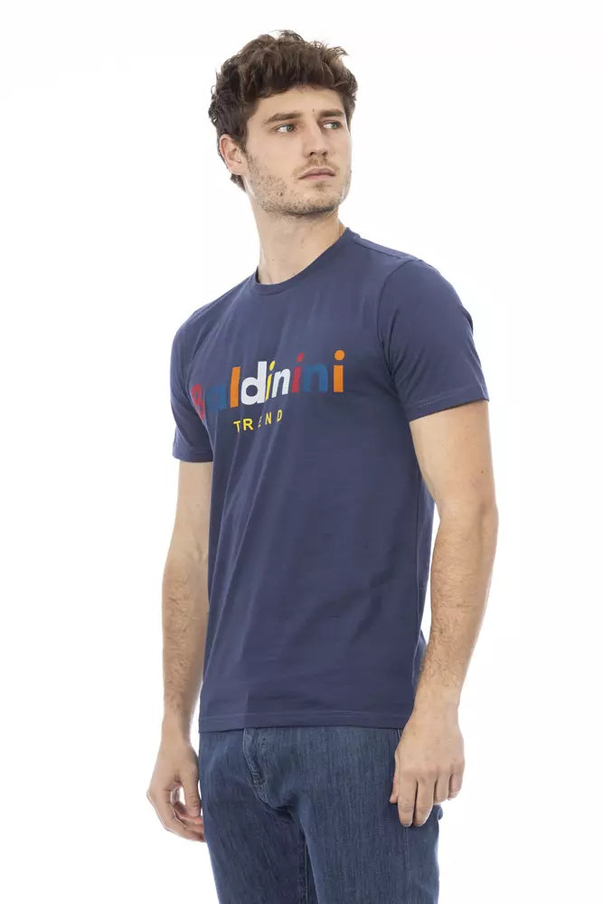 Elegant Blue Cotton Tee with Stylish Front Print