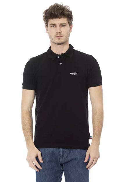 Elegant Black Cotton Polo with Front Embroidery