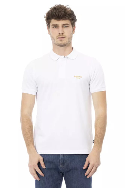 Elegant White Cotton Polo with Chic Embroidery