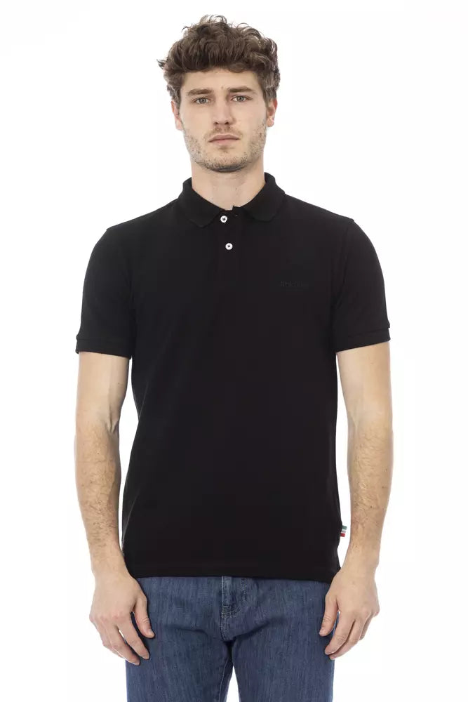 Sleek Black Cotton Polo with Chic Embroidery