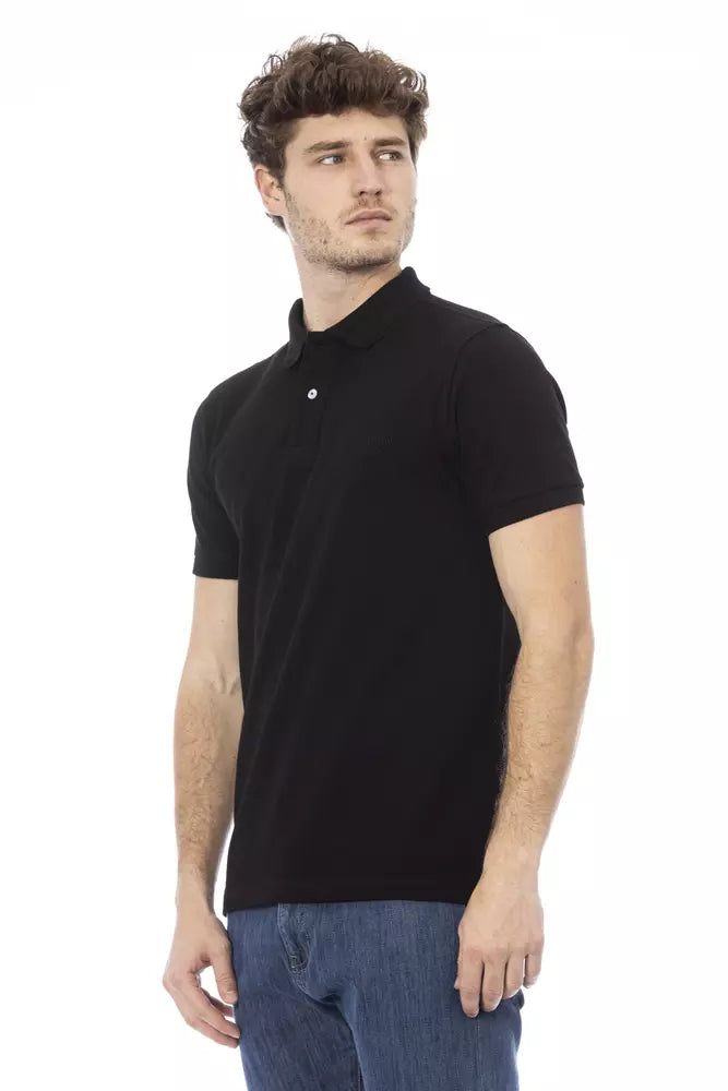 Sleek Black Cotton Polo with Chic Embroidery