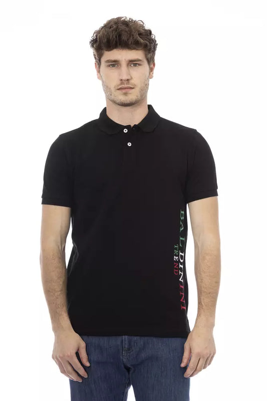 Classic Black Cotton Polo with Chic Embroidery