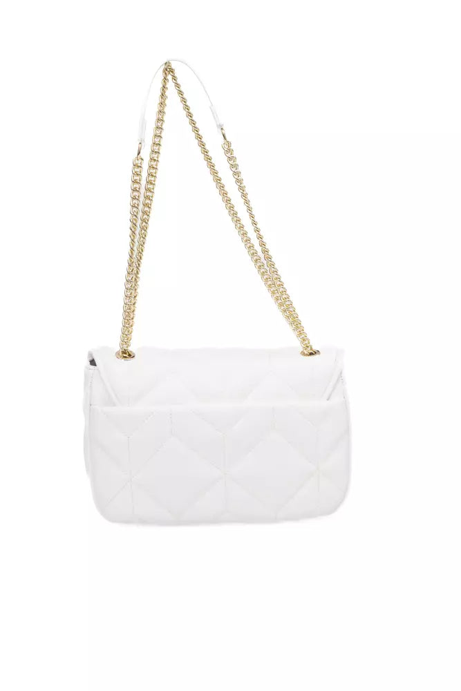 Elegant White Flap Shoulder Bag with Gold Accents