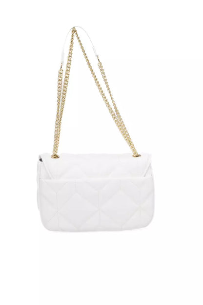 Elegant White Flap Shoulder Bag with Gold Accents