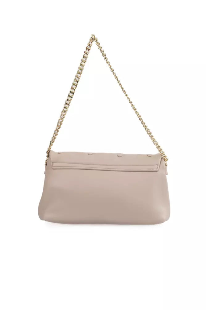 Chic Pink Leather Shoulder Bag with Golden Accents
