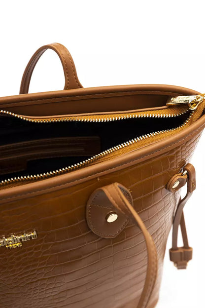 Chic Golden Detail Brown Shoulder Bag