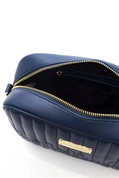 Elegant Blue Shoulder Bag with Golden Accents