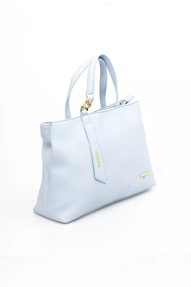 Elegant Light Blue Shoulder Bag with Golden Accents