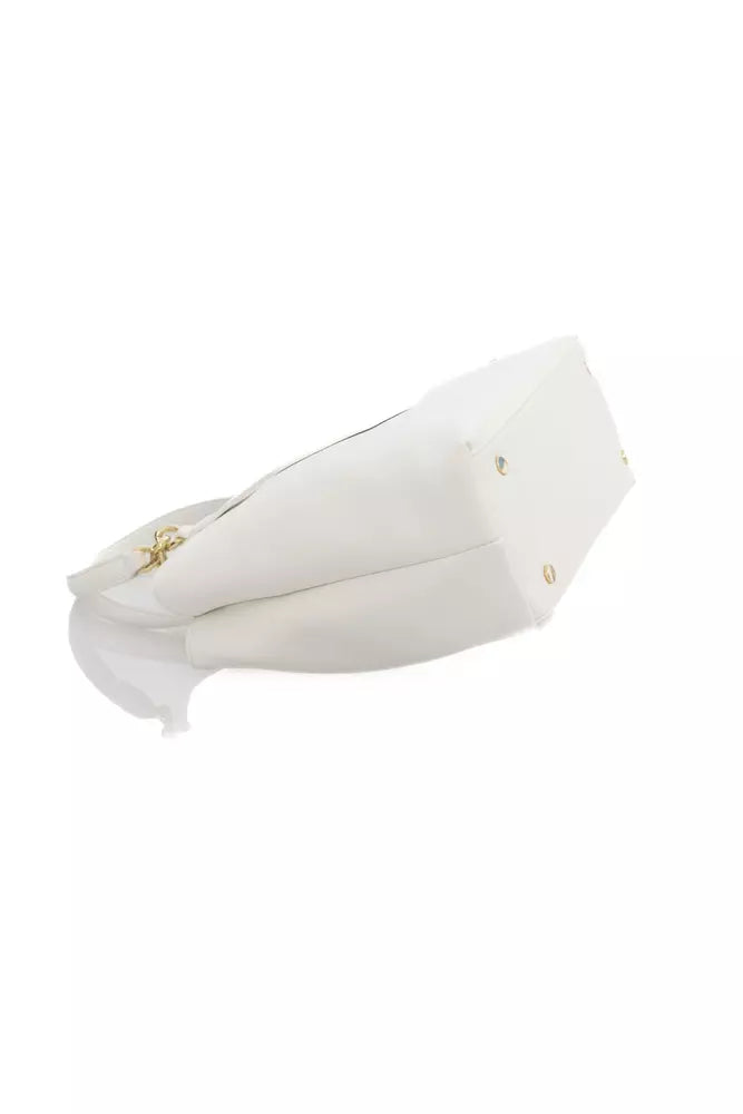 Elegant White Shoulder Bag with Golden Accents