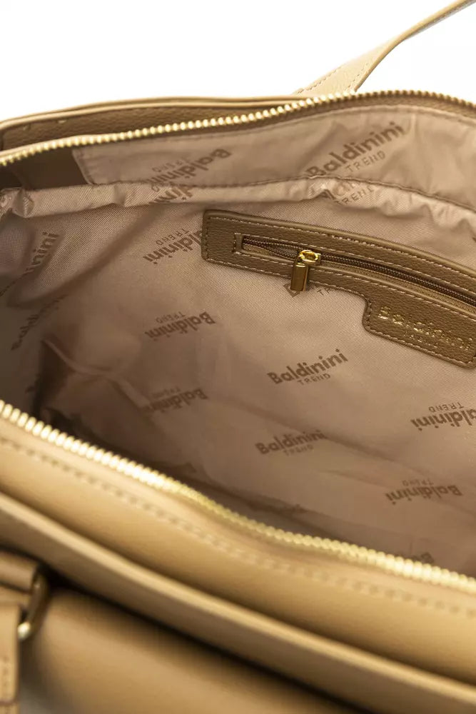 Elegant Beige Shoulder Bag With Golden Accents