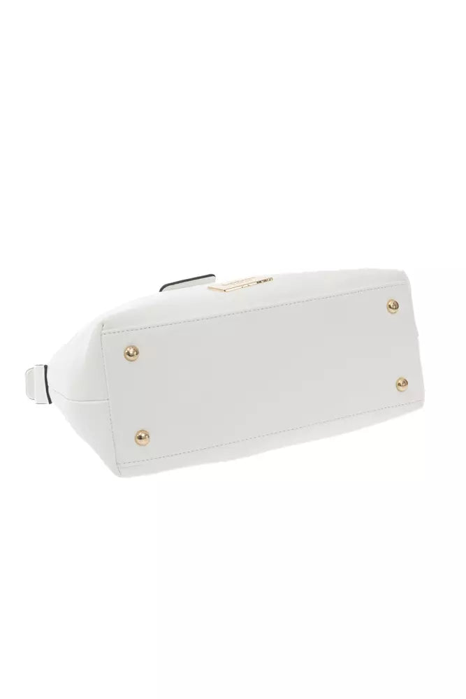 Chic White Flap Bag with Golden Accents
