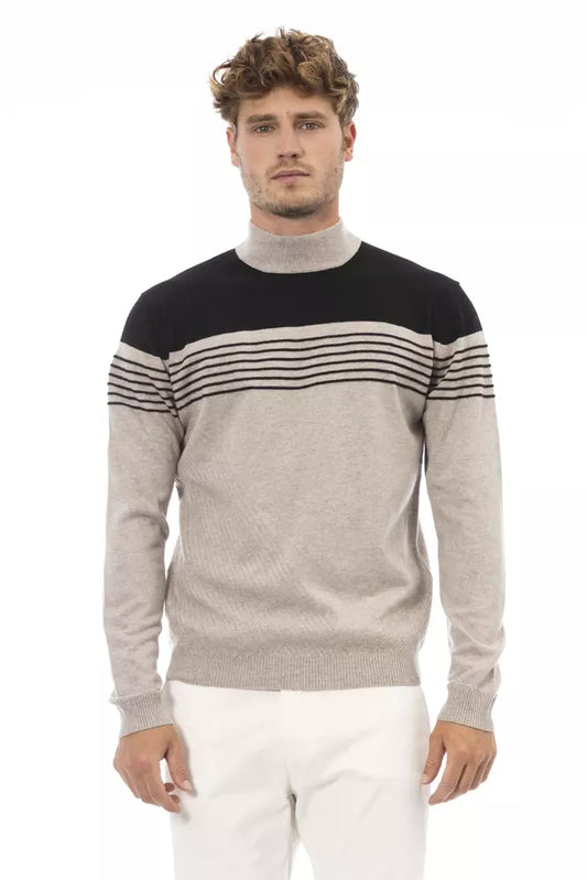 Beige Mock Neck Luxury Sweater