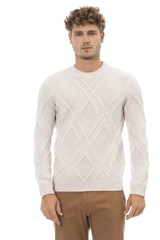 Beige Merino Wool Crewneck Classic Sweater