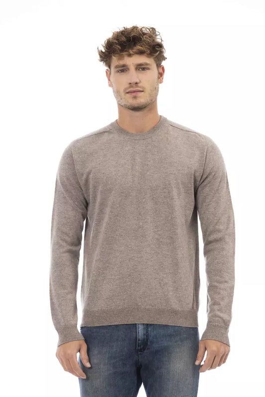 Beige Crewneck Sweater in Luxe Wool-Cashmere Blend