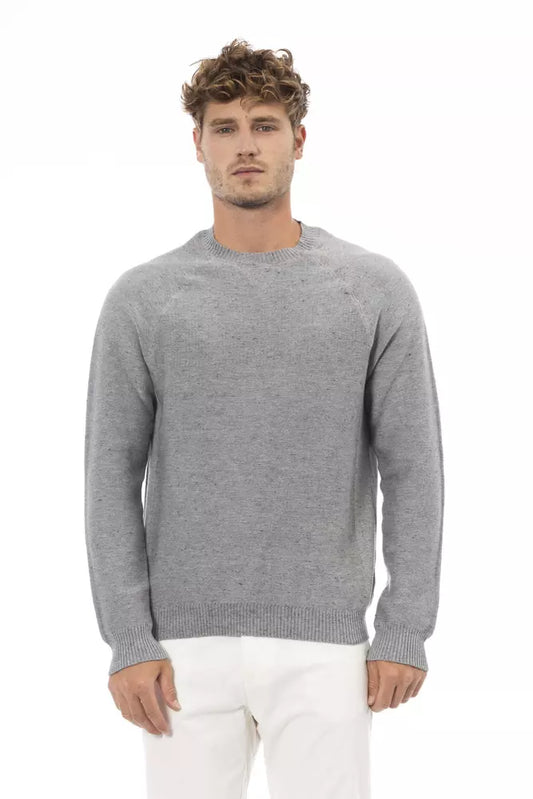 Chic Gray Cotton-Cashmere Crewneck Sweater