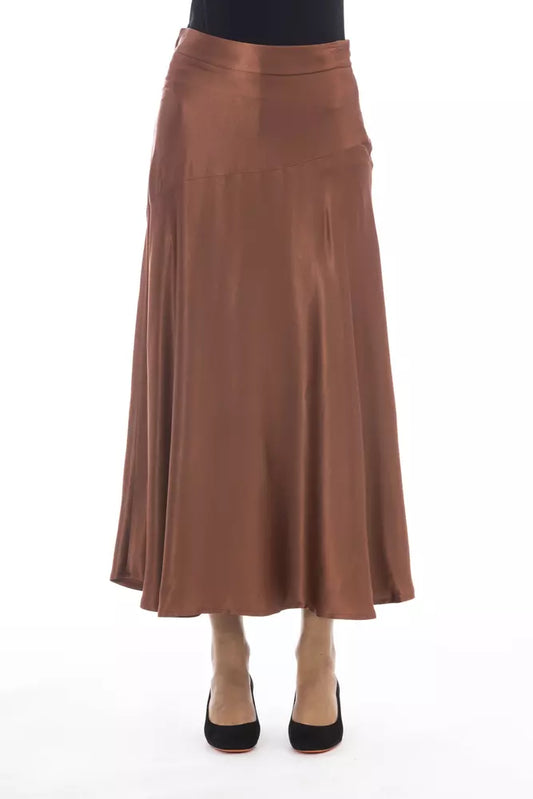 Elegant Satin Midi Skirt in Rich Brown