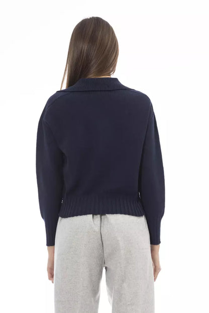 Chic V-Neck Wool Blend Sweater in Blue