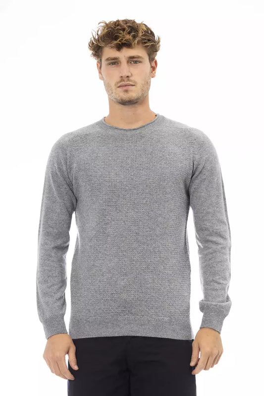 Sleek Gray Crewneck Sweater for Men