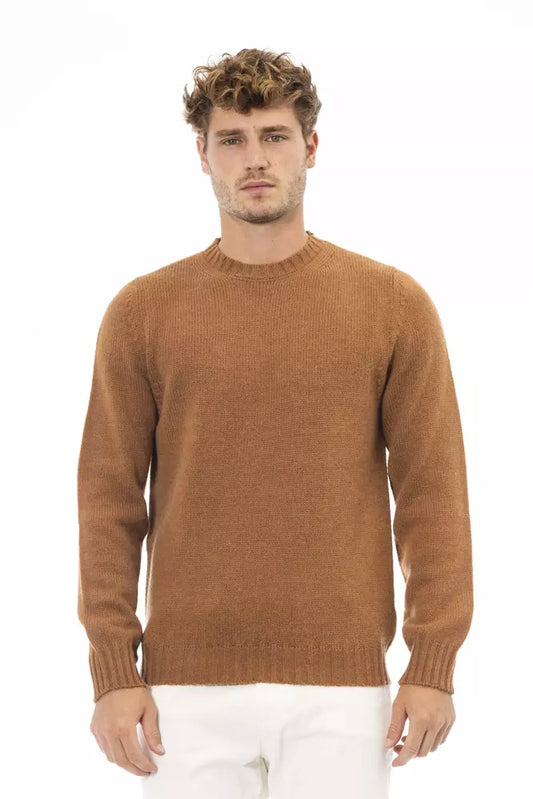 Beige Alpaca Blend Crewneck Sweater for Men