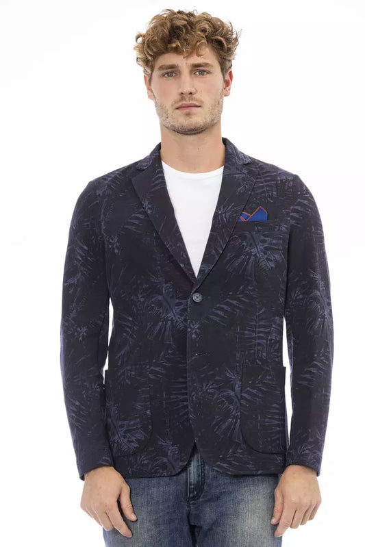 Sleek Blue Cotton Blend Fabric Jacket