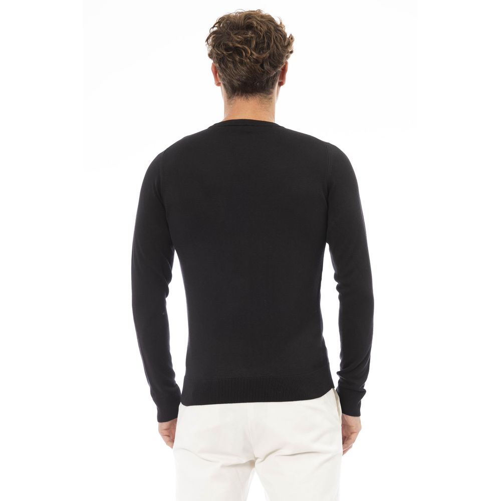 Elegant Black Crew Neck Cashmere Sweater