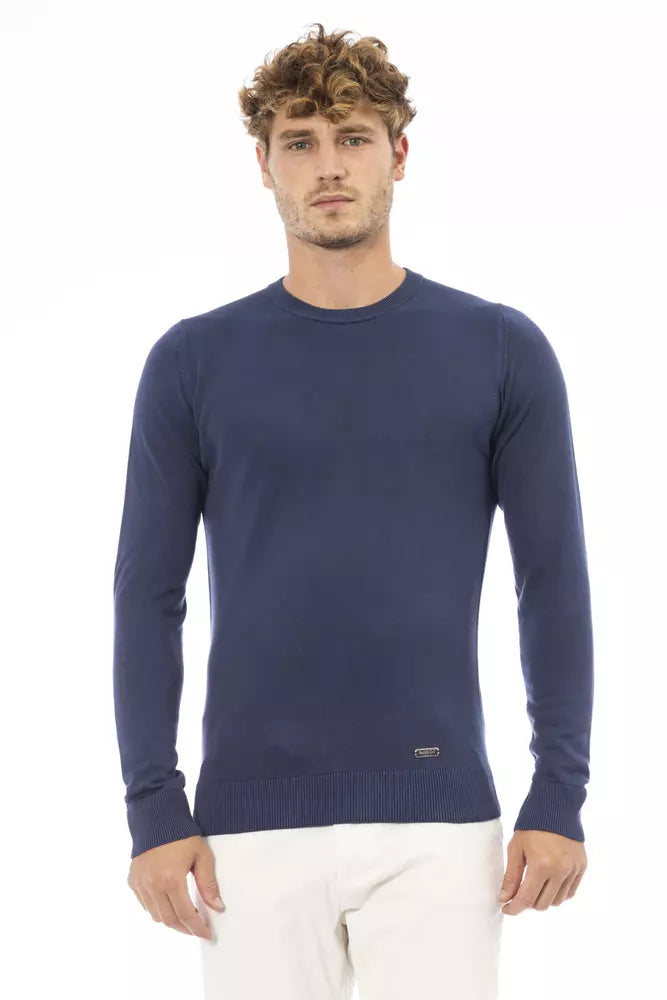 Elegant Blue Crew Neck Cashmere Blend Sweater