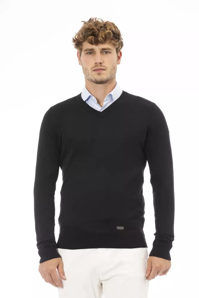 Elegant V-Neck Black Cashmere Blend Sweater