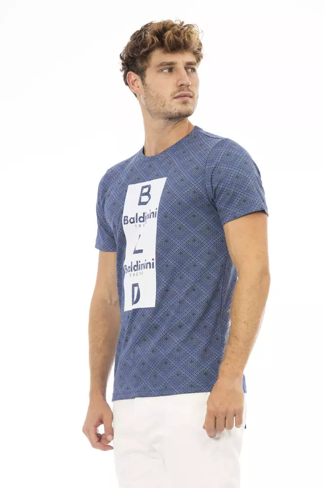 Elevated Blue Cotton Tee with Front Print