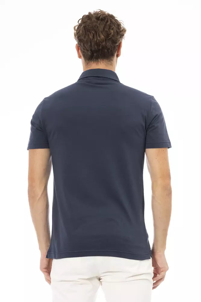 Elegant Blue Cotton Polo with Embroidered Logo