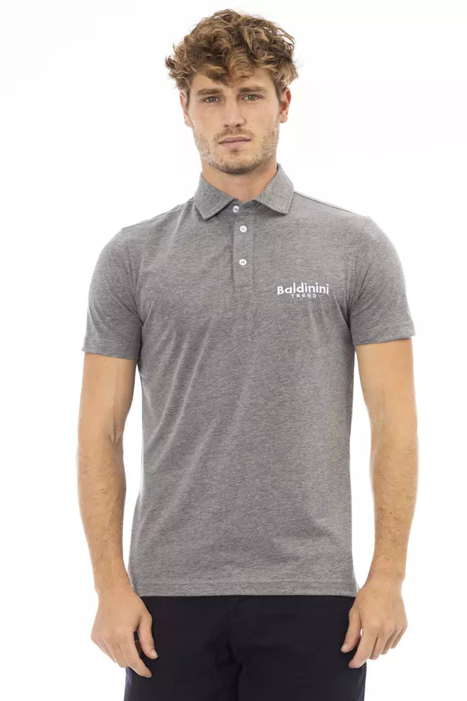 Refined Gray Cotton Polo with Embroidered Logo