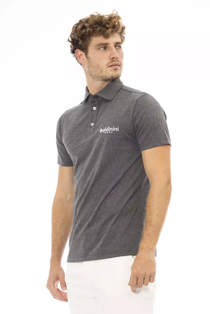 Chic Gray Embroidered Logo Polo Shirt