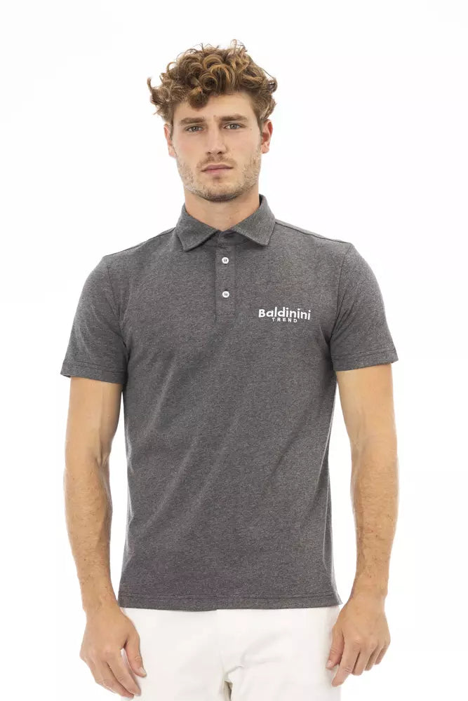 Chic Gray Embroidered Logo Polo Shirt