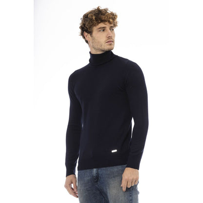 Elegant Blue Turtleneck Wool Sweater