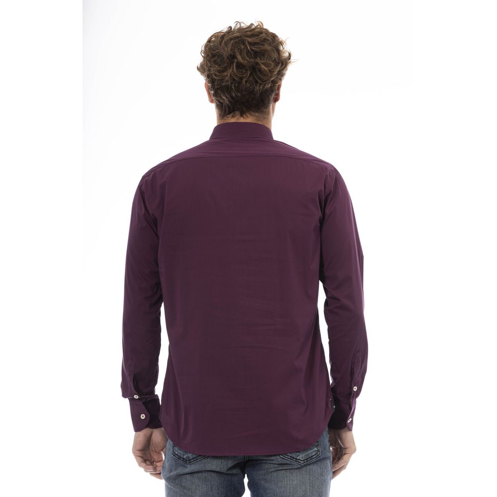 Burgundy Cotton Blend Button-Down Shirt