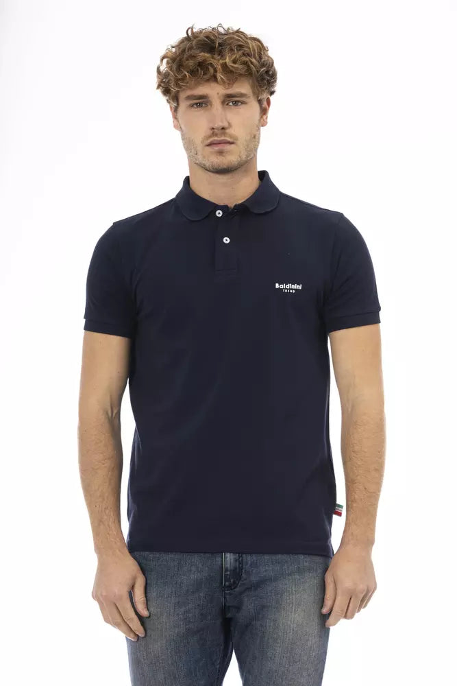 Chic Blue Embroidered Cotton Polo