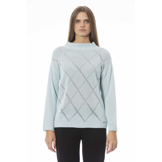 Elegant Light Blue Volcano Neck Sweater
