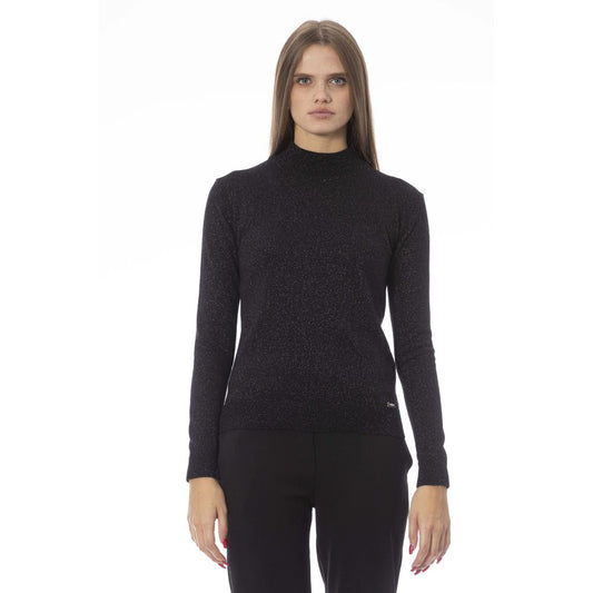Elegant Black Turtleneck Cashmere Blend Sweater