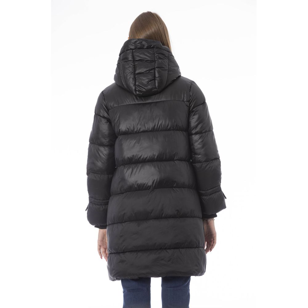 Chic Long Down Jacket with Monogram Detail