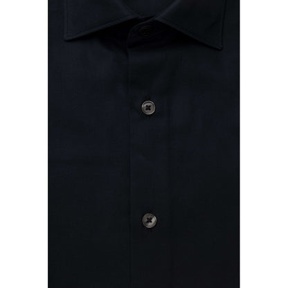Elegant Blue Cotton French Collar Shirt