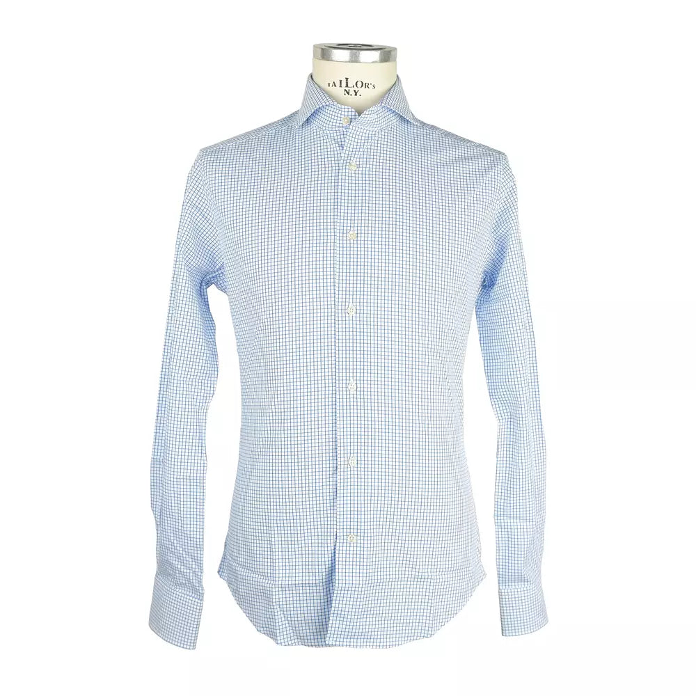 Elegant White & Blue Checked Milano Shirt