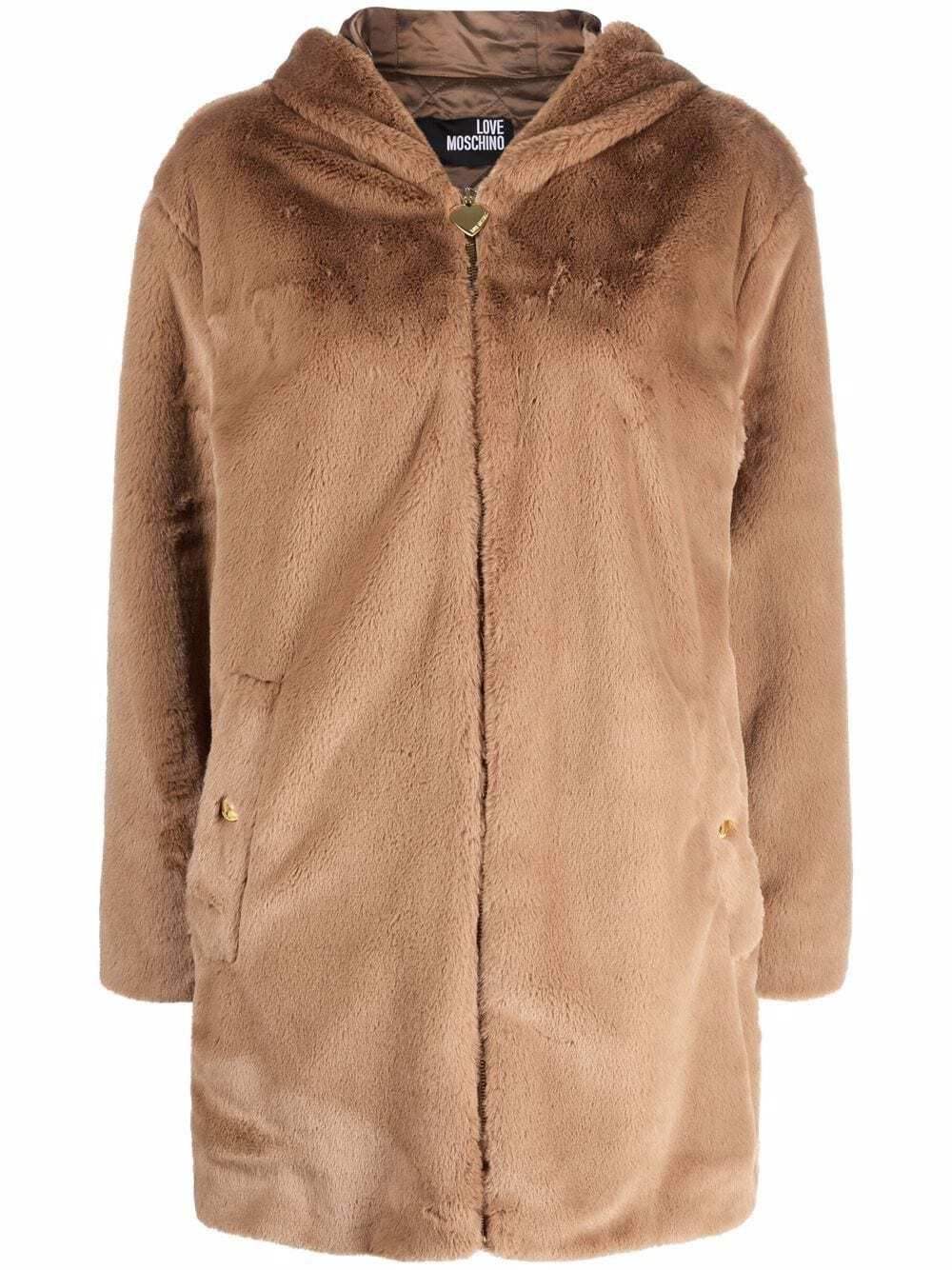 Elegant Beige Faux Fur Hooded Coat