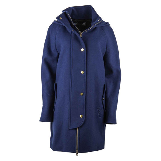 Elegant Blue Wool-Blend Coat with Golden Accents