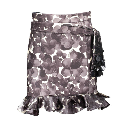 Elegant Floral Ruched Satin Skirt