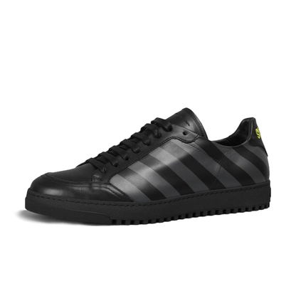 Stylish Calfskin Sneakers with Iconic Grey Stripes