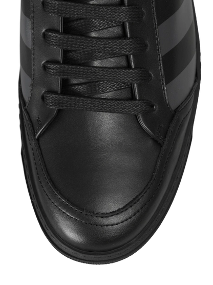 Stylish Calfskin Sneakers with Iconic Grey Stripes