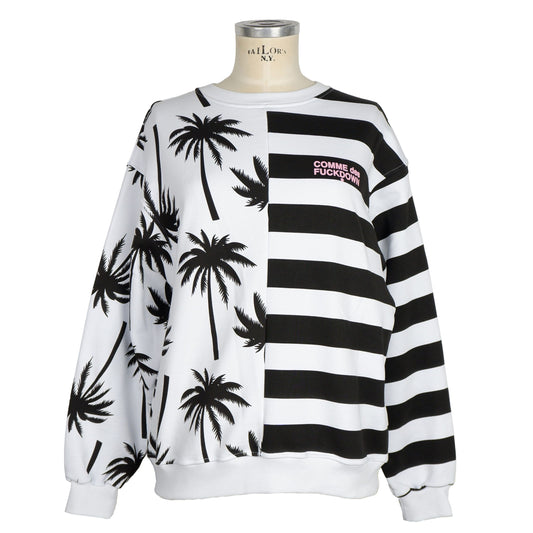 Chic Monochrome Stripe Palm Print Sweater