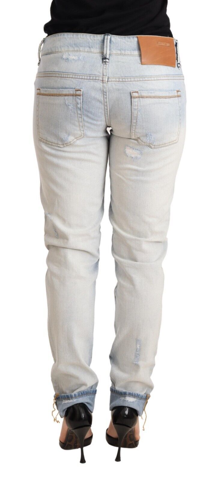 Chic Light-Blue Folded Hem Denim Jeans